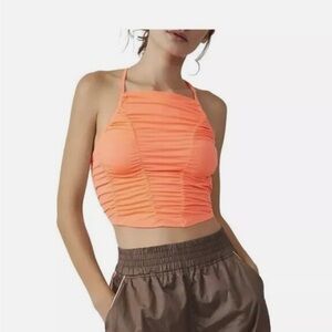 Women's Free People FP Movement Shirr Enough Tank Top Size XL Neon Coral NEW